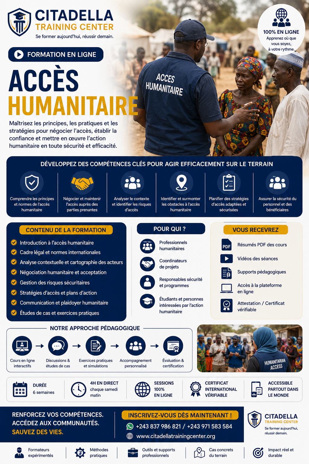 Formation en ligne en ACCÈS HUMANITAIRE ET SÉCURITÉ pour 6 semaines, les weekends à partir du 06 Juin 2026