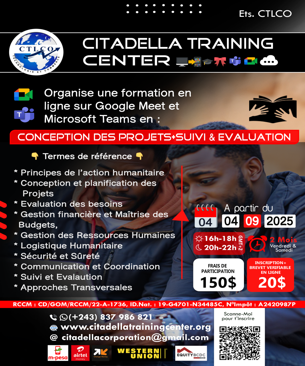 Formation en conception des projets+ Suivi & Evaluation